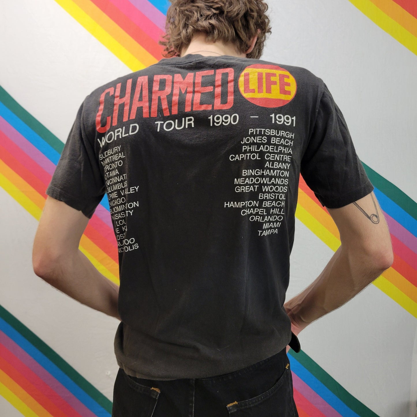 vtg 90s BILLY IDOL SHIRT // vintage brockum medium unisex authentic punk rock band tee charmed life world tour single stitch 80s art nouveau