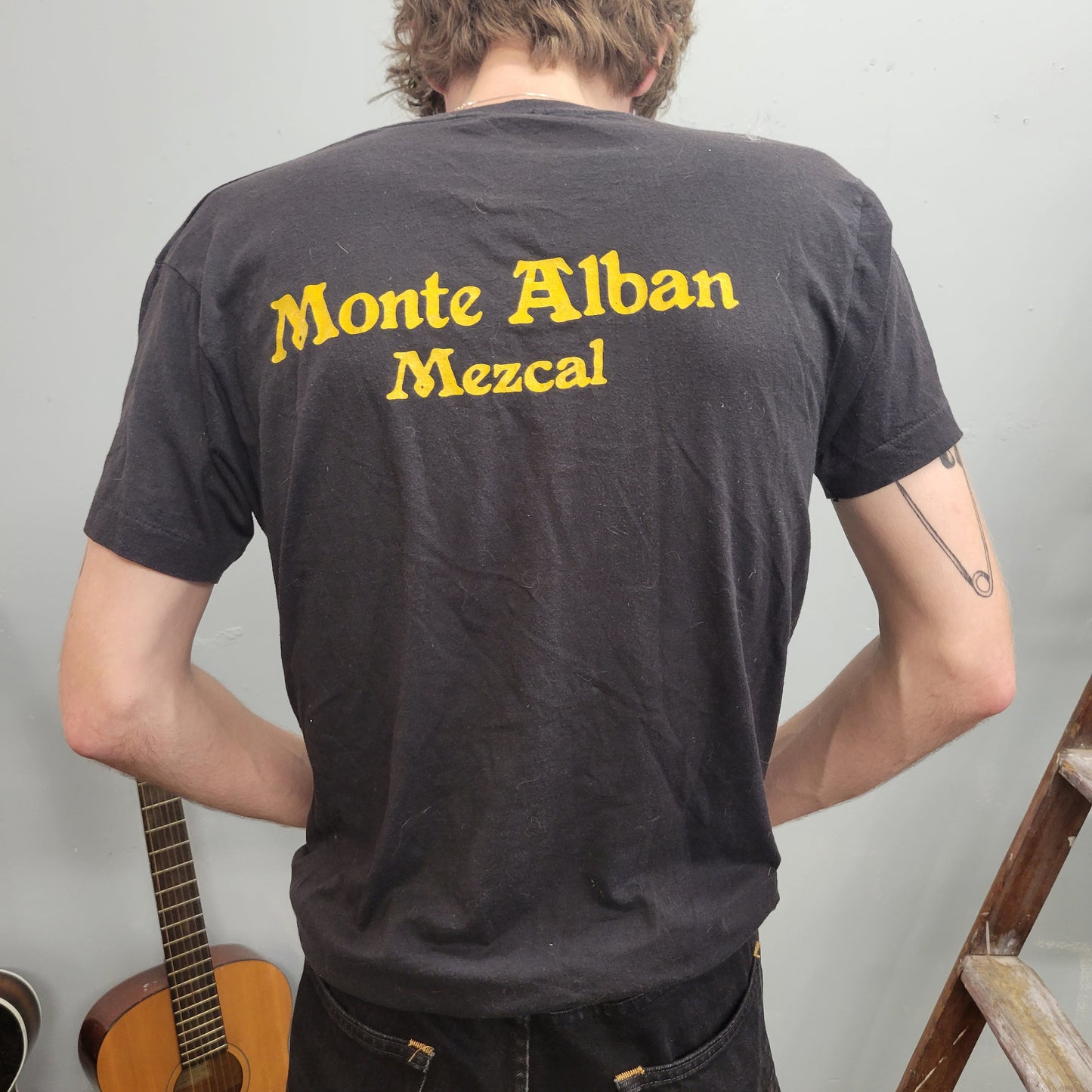 vtg 80s EAT THE WORM mezcal tshirt // vintage 1980s axel rose tequila booze guns and roses 3d rocker music liquor beer rockstar metallica