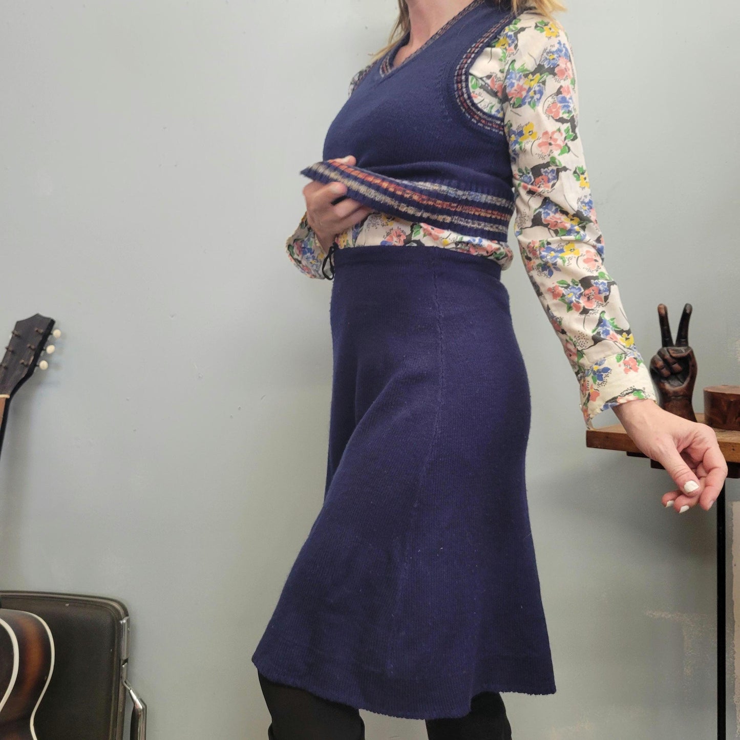 vtg 70s 3 PIECE SWEATER SET // space dye striped skirt set tank sweater mini skirt and groovy cardigan mod boho retro hippie jackie burkhart
