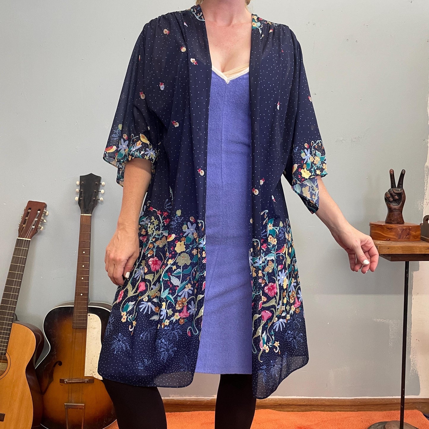 vtg 70s SHEER FLORAL ROBE // flowy stevie knicks style witchy cover up wide sleeve hippie bohemian ethereal mysterious lounger duster jacket