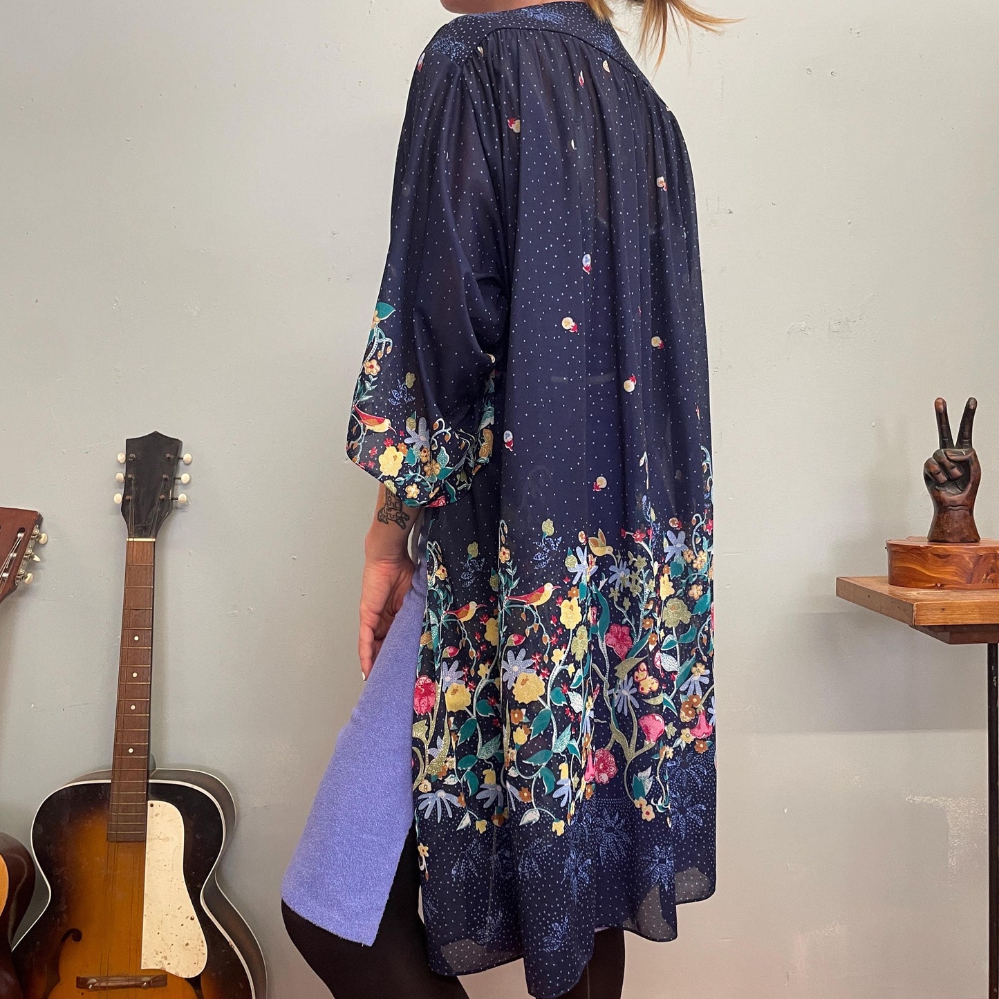 vtg 70s SHEER FLORAL ROBE // flowy stevie knicks style witchy cover up wide sleeve hippie bohemian ethereal mysterious lounger duster jacket