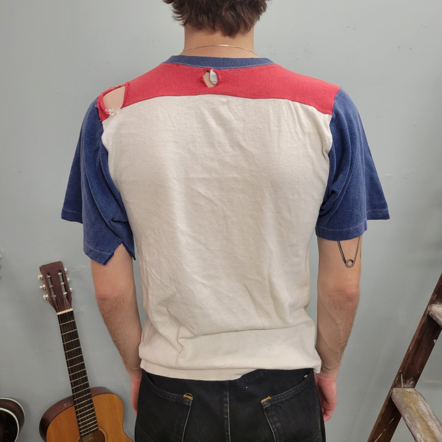 vtg 70s PIRATES T-SHIRT // vintage distressed charlestown team ringer raglan school thrashed tri tone indiana usa champion small paper thin