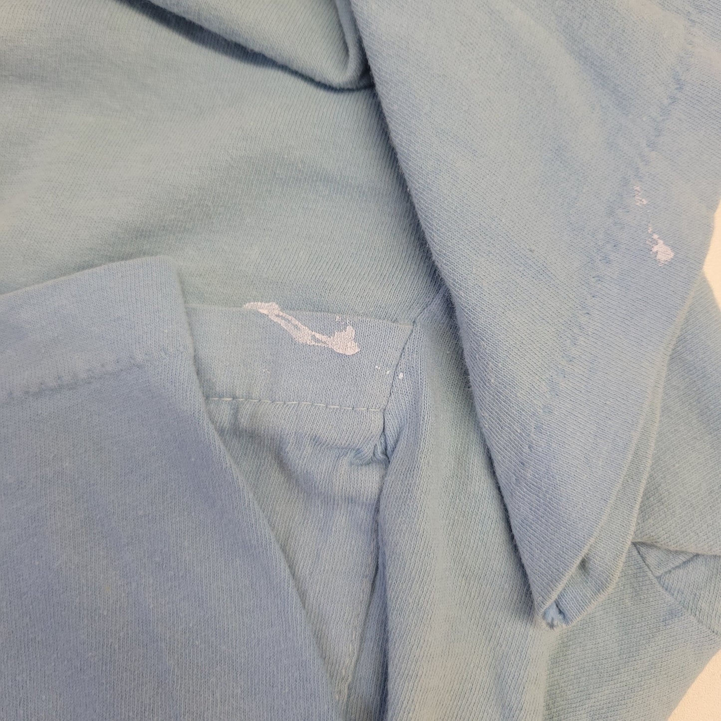 vtg 70s VALLEY SIGNS TSHIRT / vintage paper thin pastel blue thrashed distressed painters hipster rags medium pocket retro soft graphic tee