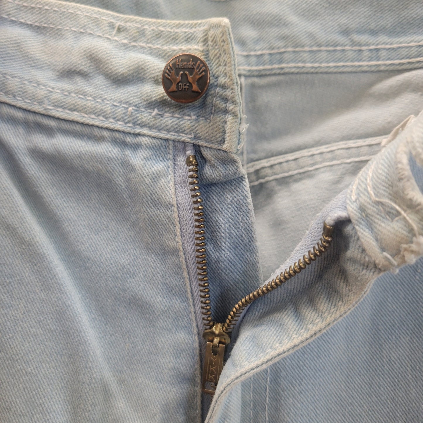 vtg 70s SEARS hands off FLARE JEANS 34 x 33 // vintage distressed denim boho straight leg boot cut bellbottoms light wash high rise denim