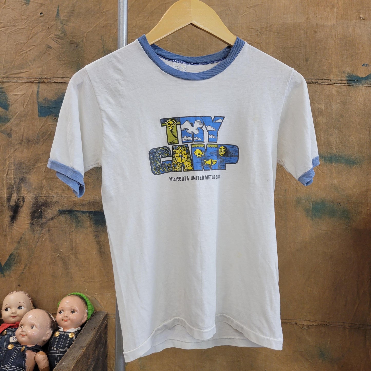 vtg 70s try CAMP RINGER TEE // Minnesota vintage united methodist youth boy girl scout retreat mn woods northern wet hot american summer