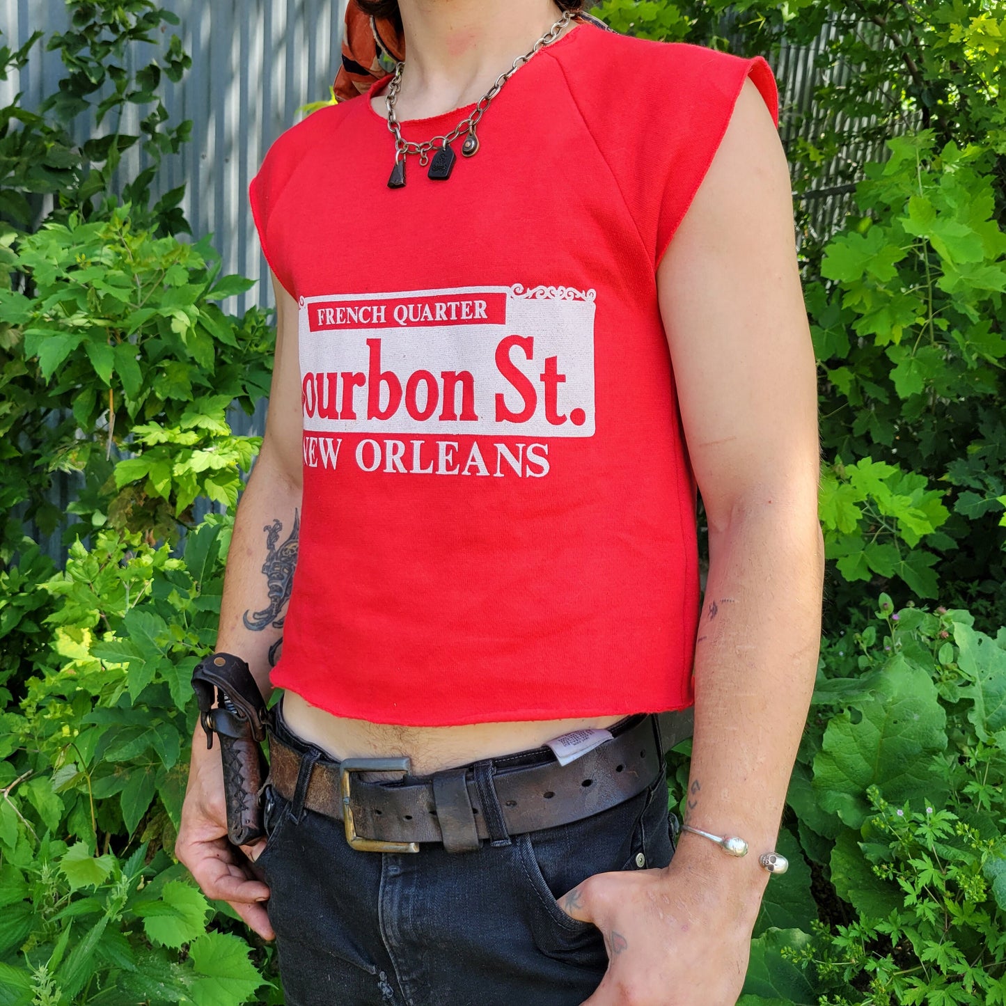 vtg 80s BOURBON ST SLEEVELESS top // vintage french quarter new orleans sweatshirt workout tank gym aerobics red sweat yoga shirt tee