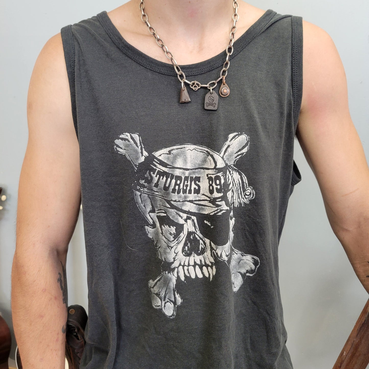 vtg 80s SKULL STURGIS TANK top // vintage single stitch muscle tee chopped goonies pirates biker outlaw punk lost boys harley 3d goth rock