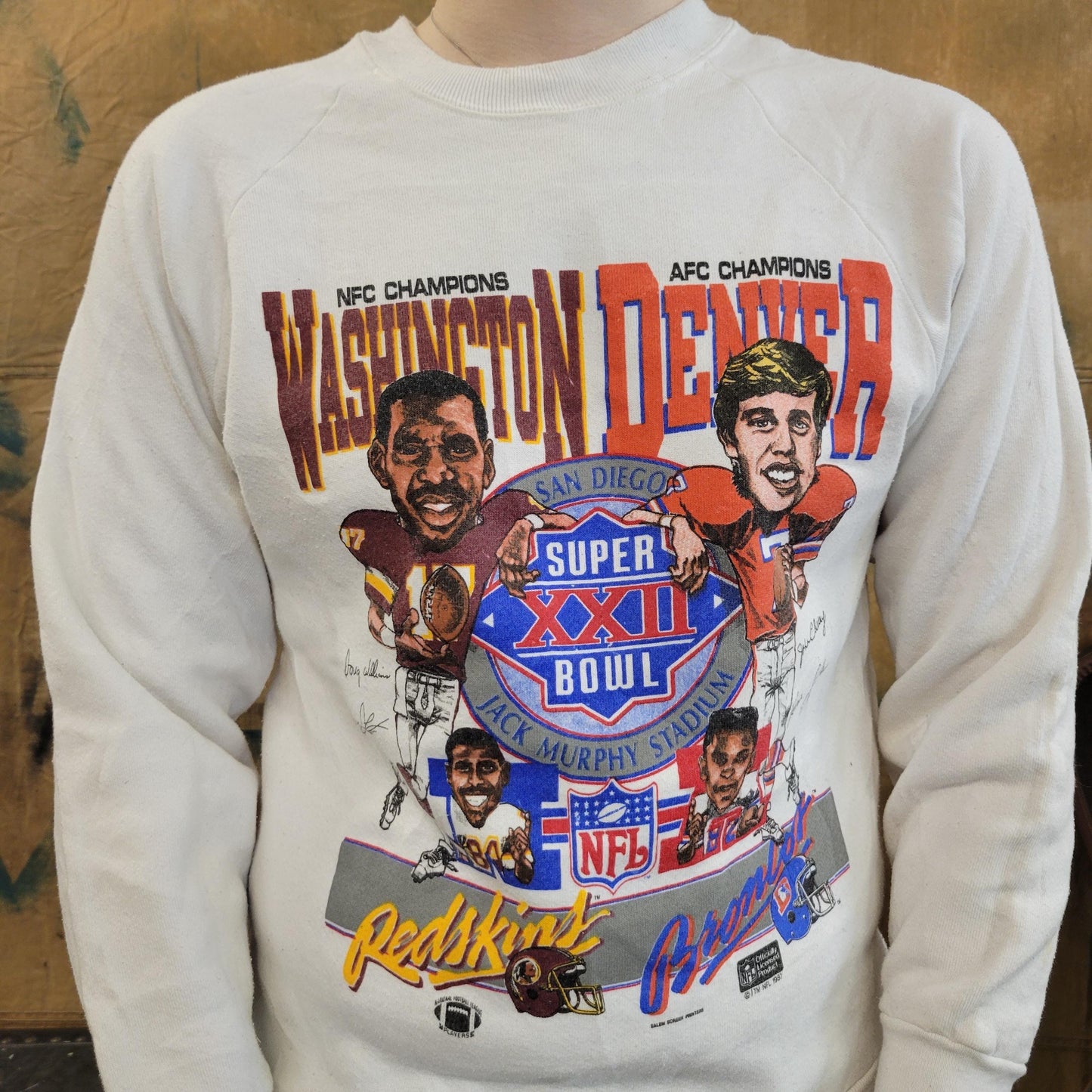 vtg 80s NFL FOOTBALL SWEATSHIRT // vintage super bowl xxii washington john elway denver broncos nfl merch promo team sports event true