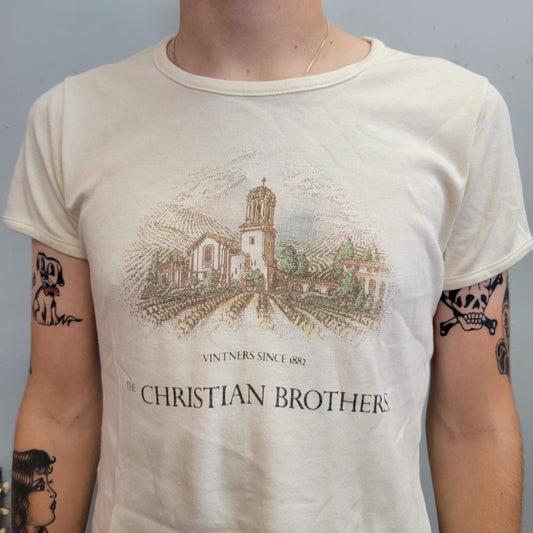 vtg 70s CHRISTIAN BROTHERS TSHIRT // vintage 1970s wine vineyard resort grape leafs napa valley california society merlot red cab femme rib