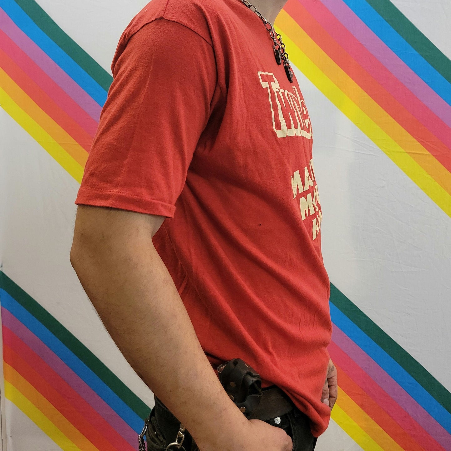 vtg 80s TWIZZLERS CANDY TSHIRT // vintage single stitch unisex boi big red camp candy snack sugar rush vegan spiral diabetes daddy band