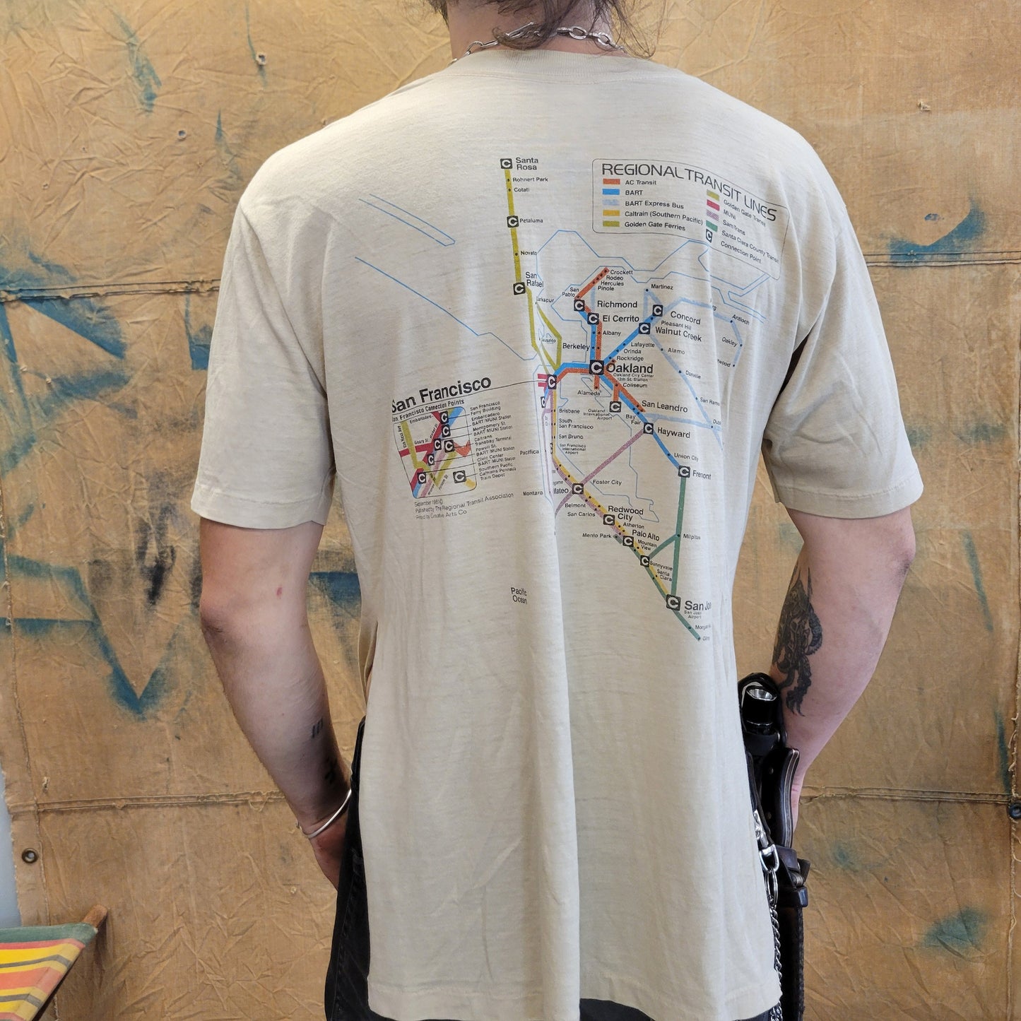 vtg 70s san francisco REGIONAL TRANSIT CONNECTION tshirt // vintage torn single stitch california bart distresses sf rtc subway train bus