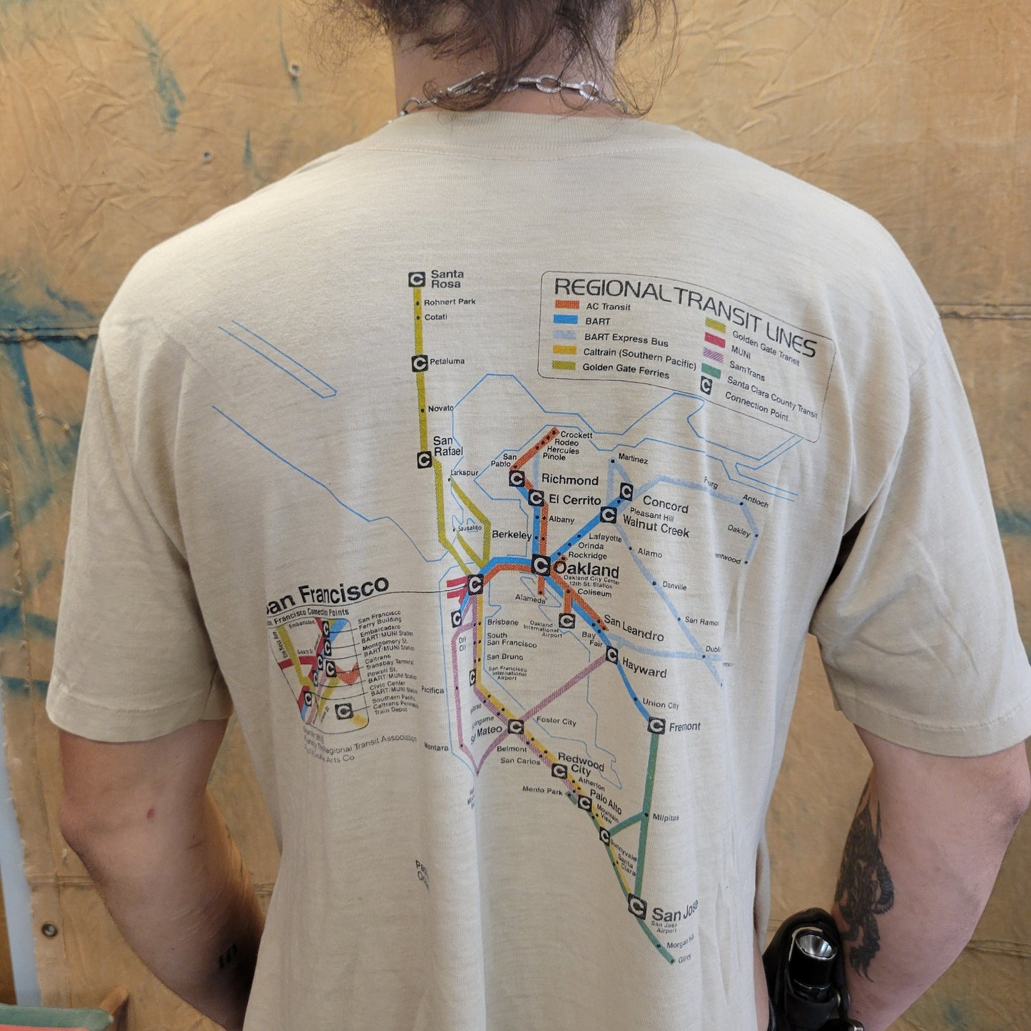 vtg 70s san francisco REGIONAL TRANSIT CONNECTION tshirt // vintage torn single stitch california bart distresses sf rtc subway train bus