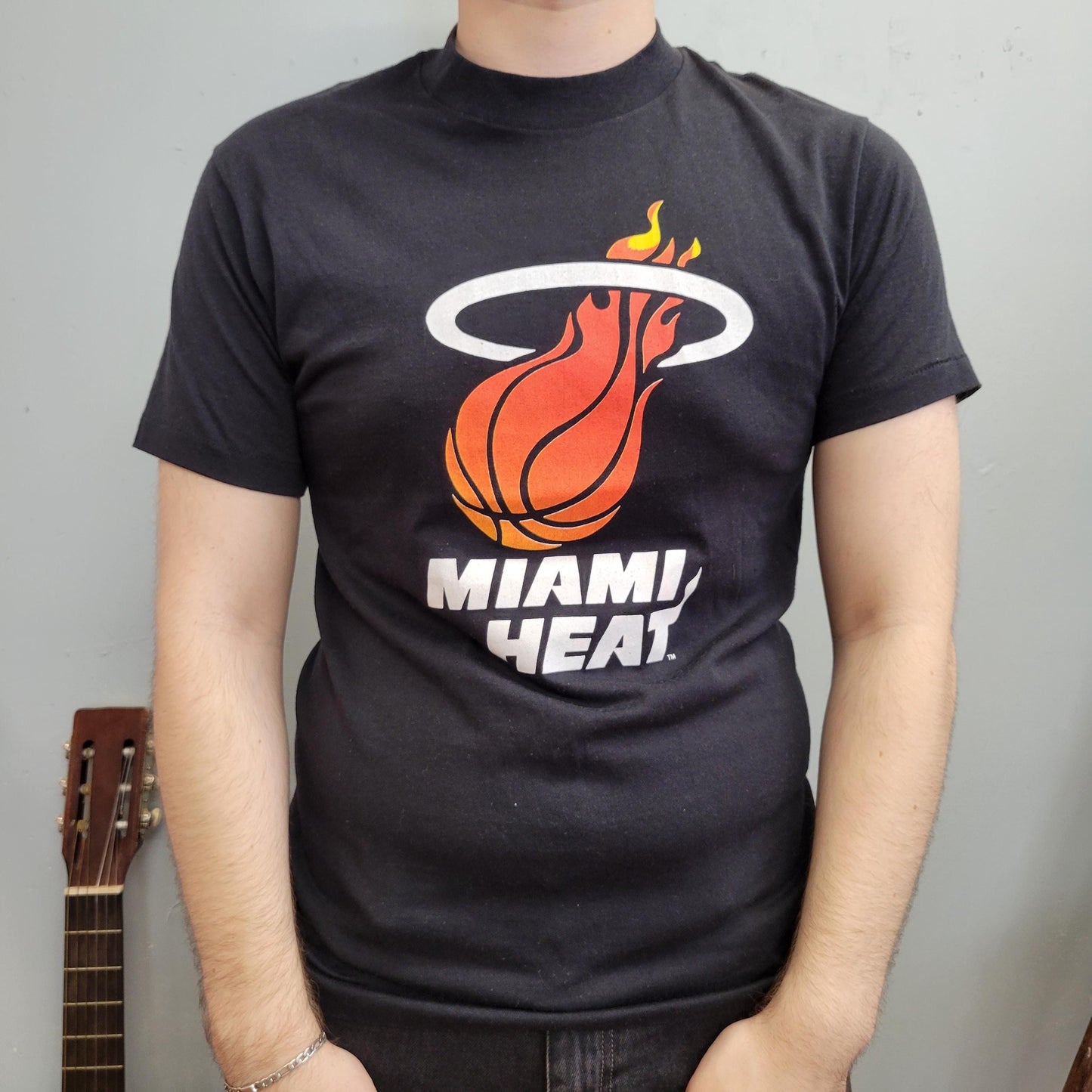 vtg 80s MIAMI HEAT BASKETBALL tshirt // vintage sports nba alonzo lebron james 90s black florida team retro true ball player trench