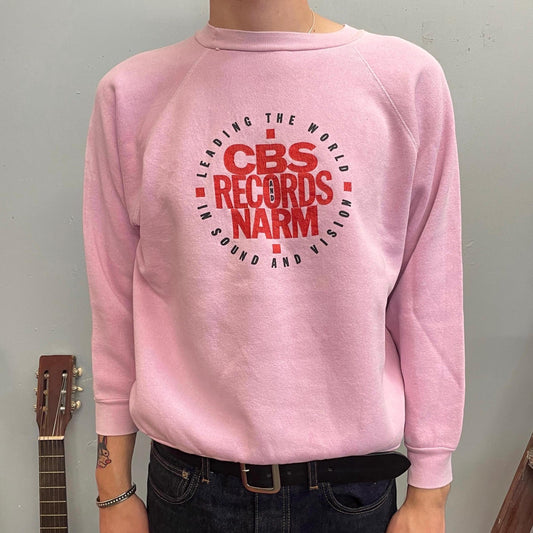 vtg 80s CBS RECORDS SWEATSHIRT // vintage crewneck distressed pink music tour dj store crew bleach promo band tv punk new wave rock jazz
