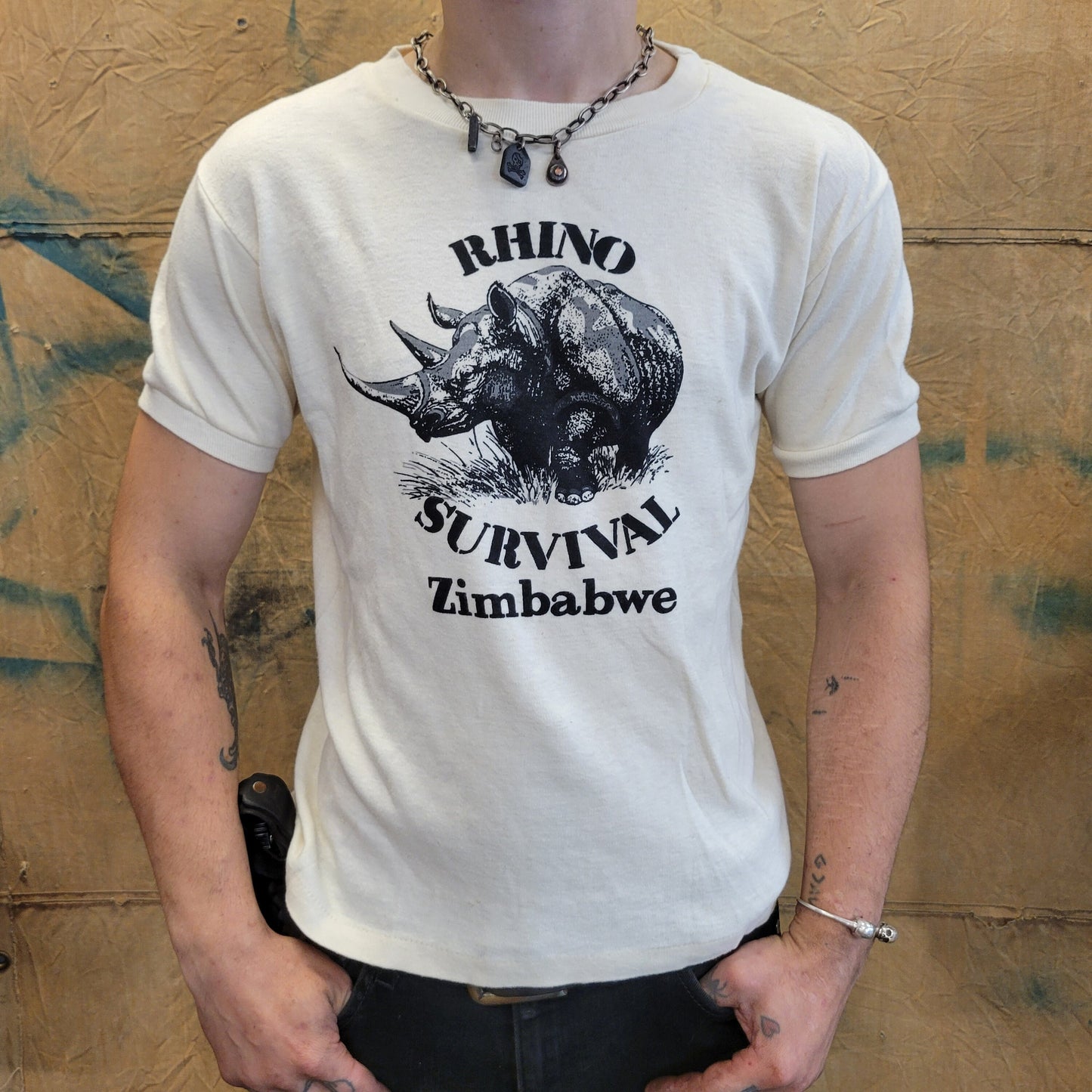 vtg 80s SAVE a HORNY FRIEND tshirt // vintage single stitch rhino survival zimbabwe africa safari spring break thin perfect style outback