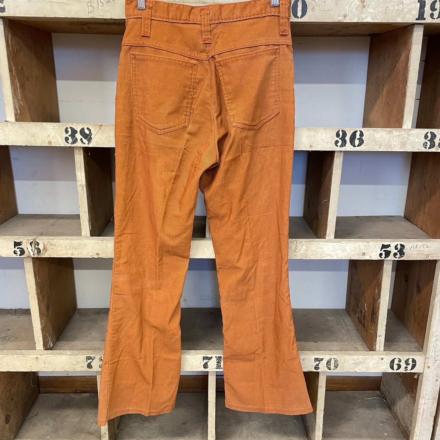 vtg 70s BROWN SEARS CORDUROY pants 27 wasit // distressed kings road mens flare boot cut wide leg hippie grunge jeans cut style rock disco