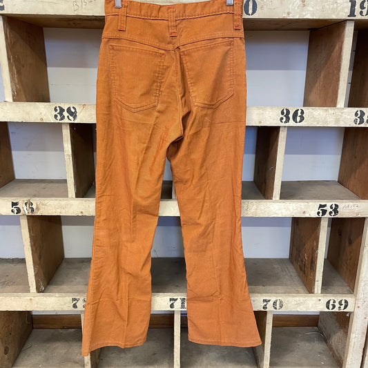 vtg 70s BROWN SEARS CORDUROY pants 27 wasit // distressed kings road mens flare boot cut wide leg hippie grunge jeans cut style rock disco