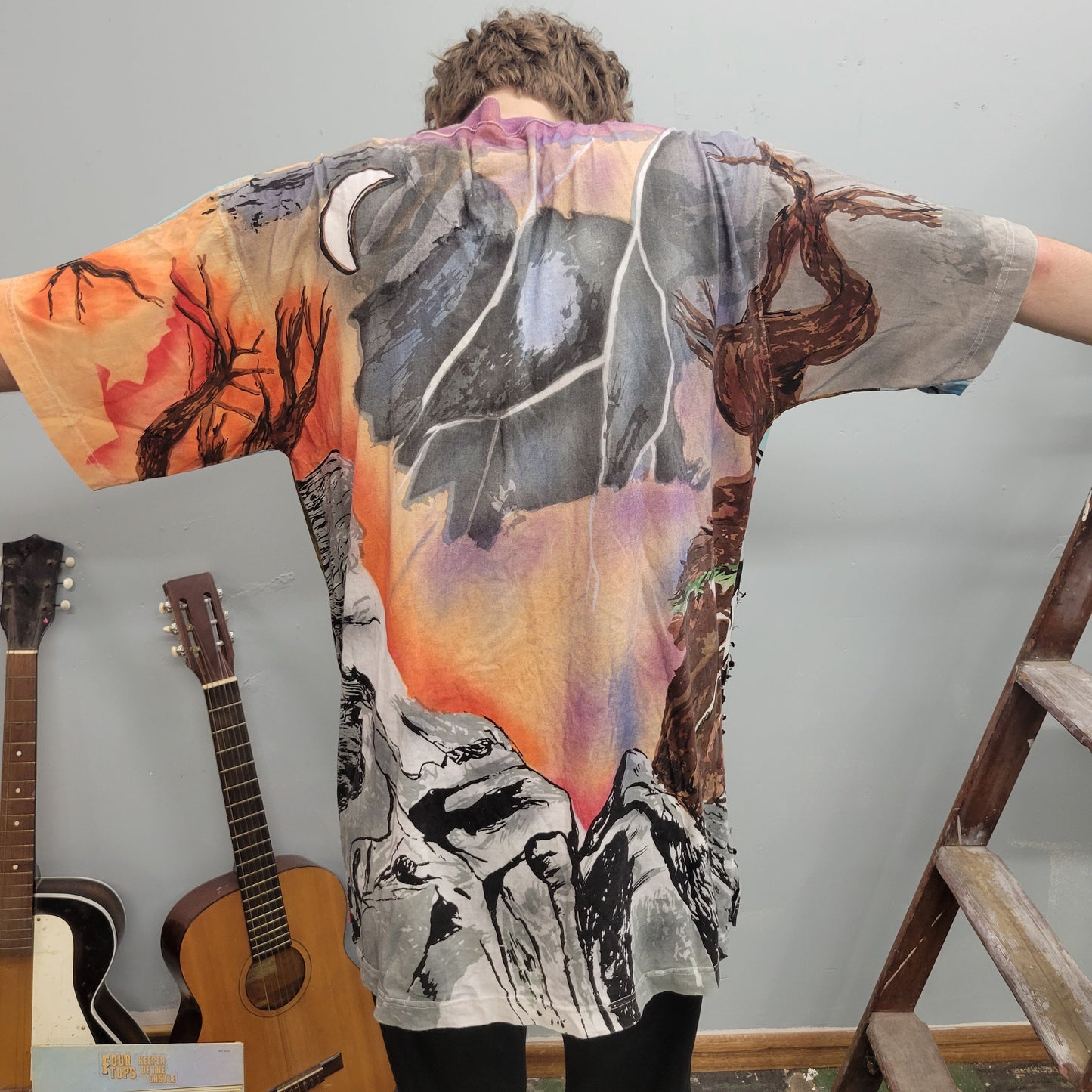 vtg 90s DISNEY VILLAINS SHIRT // maleficent sleeping beauty captain hook peter pan jou jou all over print neon beaded watercolor xl t shirt