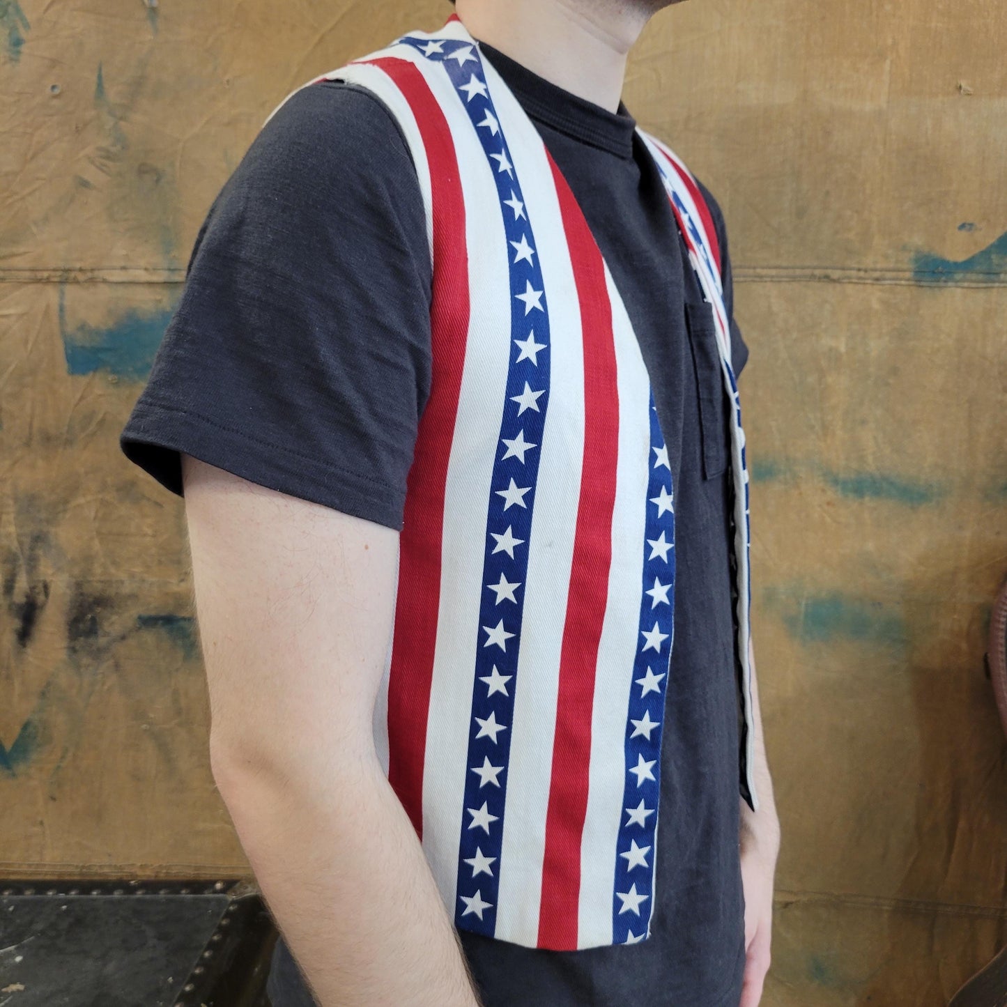 vtg 70s AMERICA USA VEST // vintage handmade Stars and Stripes patriotic flag denim cropped vest hippie Americana Woodstock protest hippie