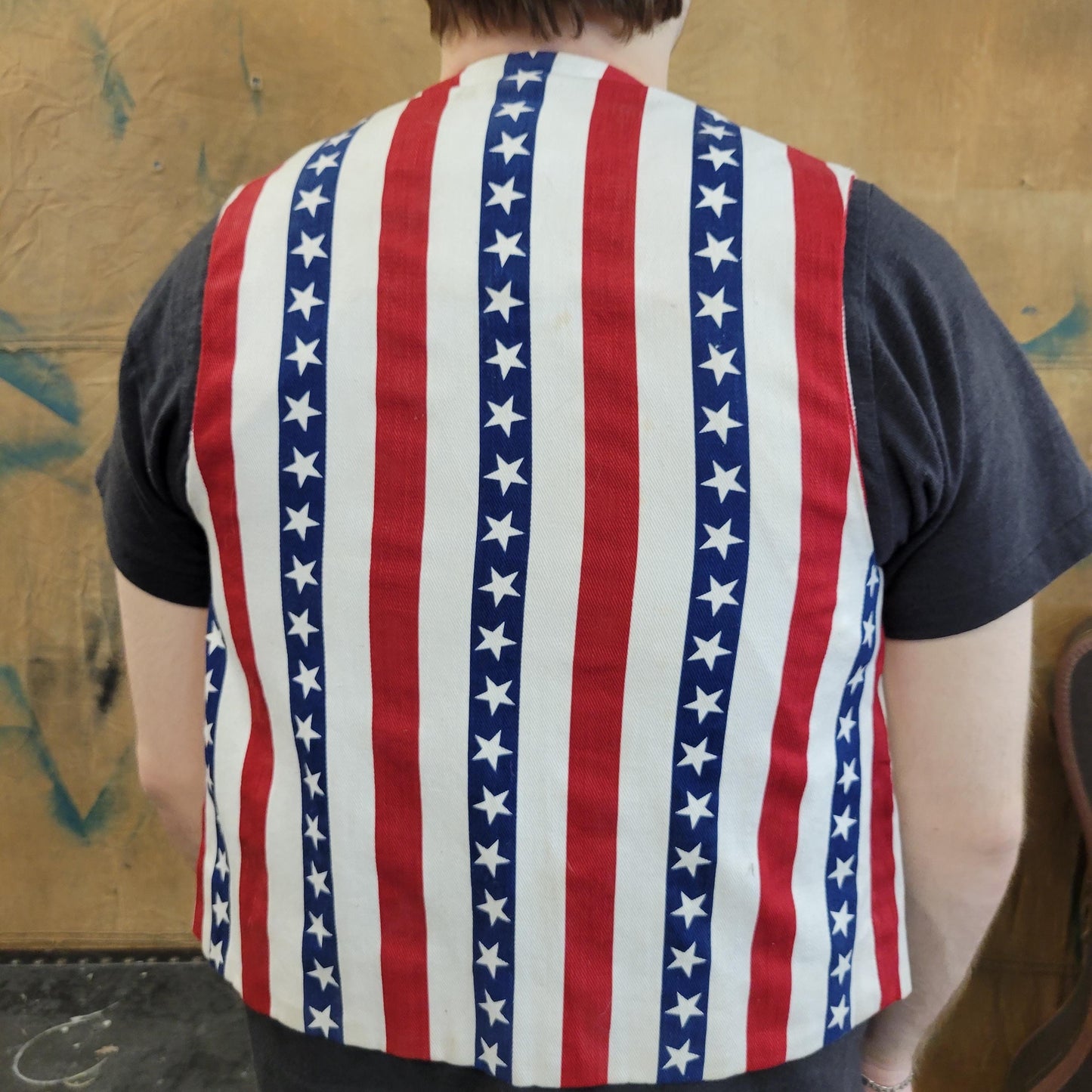 vtg 70s AMERICA USA VEST // vintage handmade Stars and Stripes patriotic flag denim cropped vest hippie Americana Woodstock protest hippie