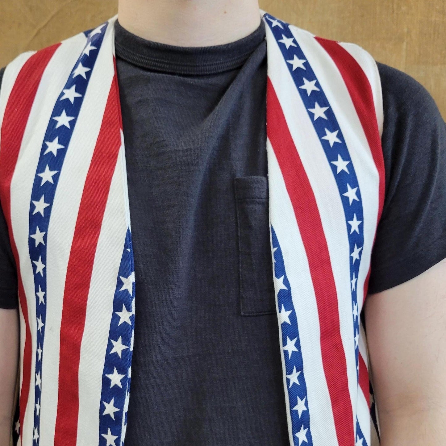 vtg 70s AMERICA USA VEST // vintage handmade Stars and Stripes patriotic flag denim cropped vest hippie Americana Woodstock protest hippie