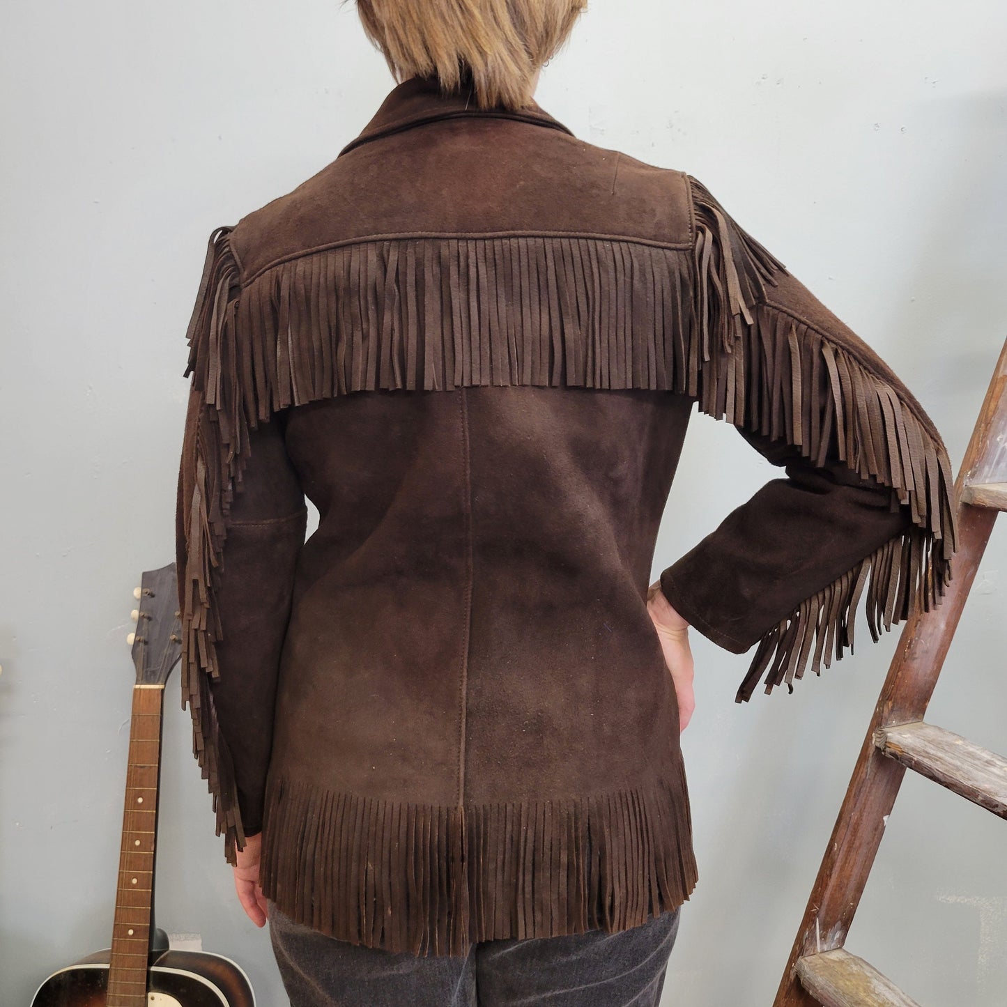 vtg 70s BUCKSKIN FRINGE TASSLE jacket // chocolate brown suede zip up hippie western ranch style motorcycle easy rider woodstock era leather