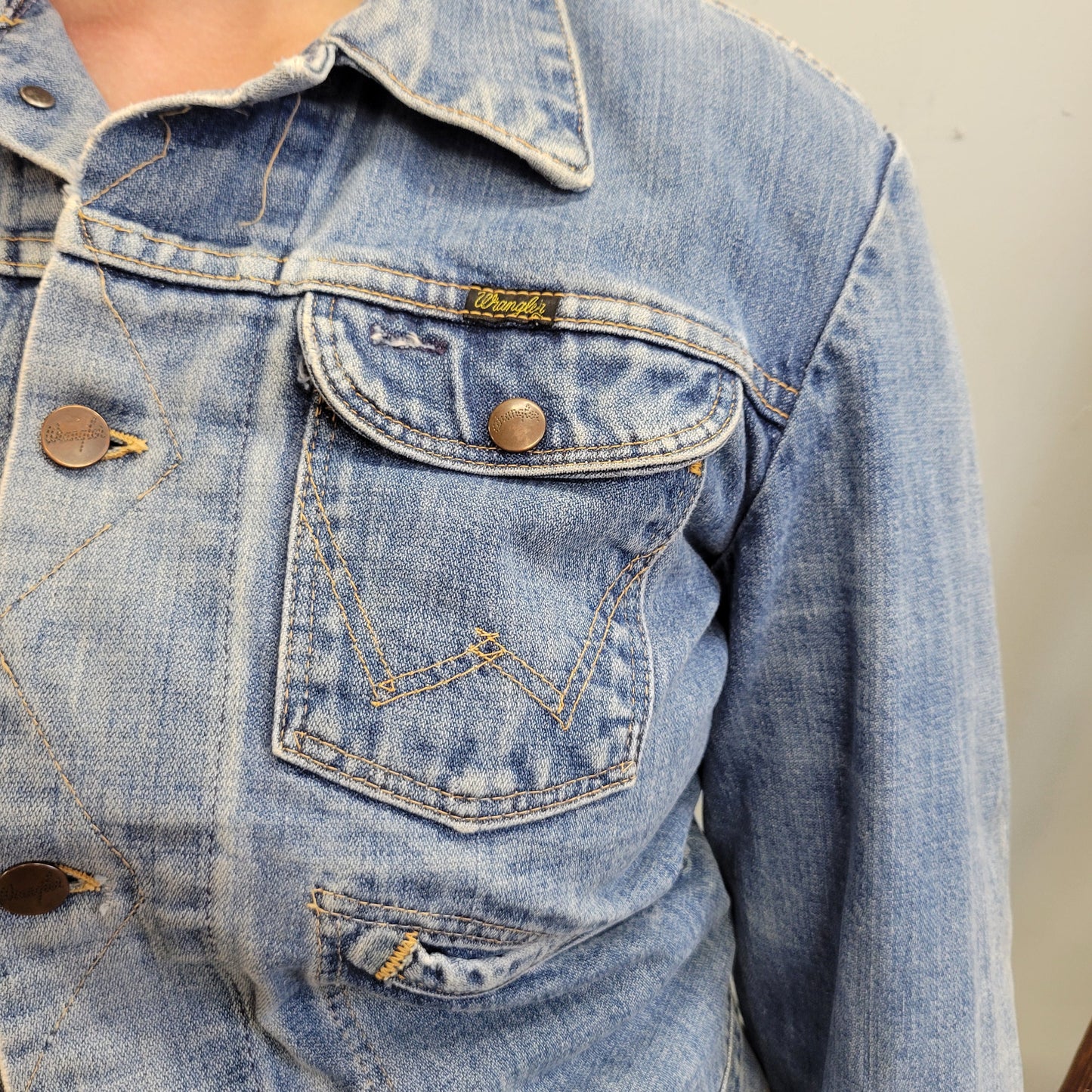 vtg 70s PAINTED DENIM WRANGLER jacket // 80s brad pitt upon hollywood floral art artist levis designer style jean rodeo cowboy bull flower