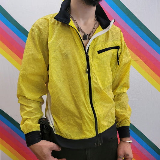 vtg 80s ADIDAS JACKET // vintage yellow track bicycle bicyclist reflective designer thin windbreaker shell olympic sportswear yoga suit