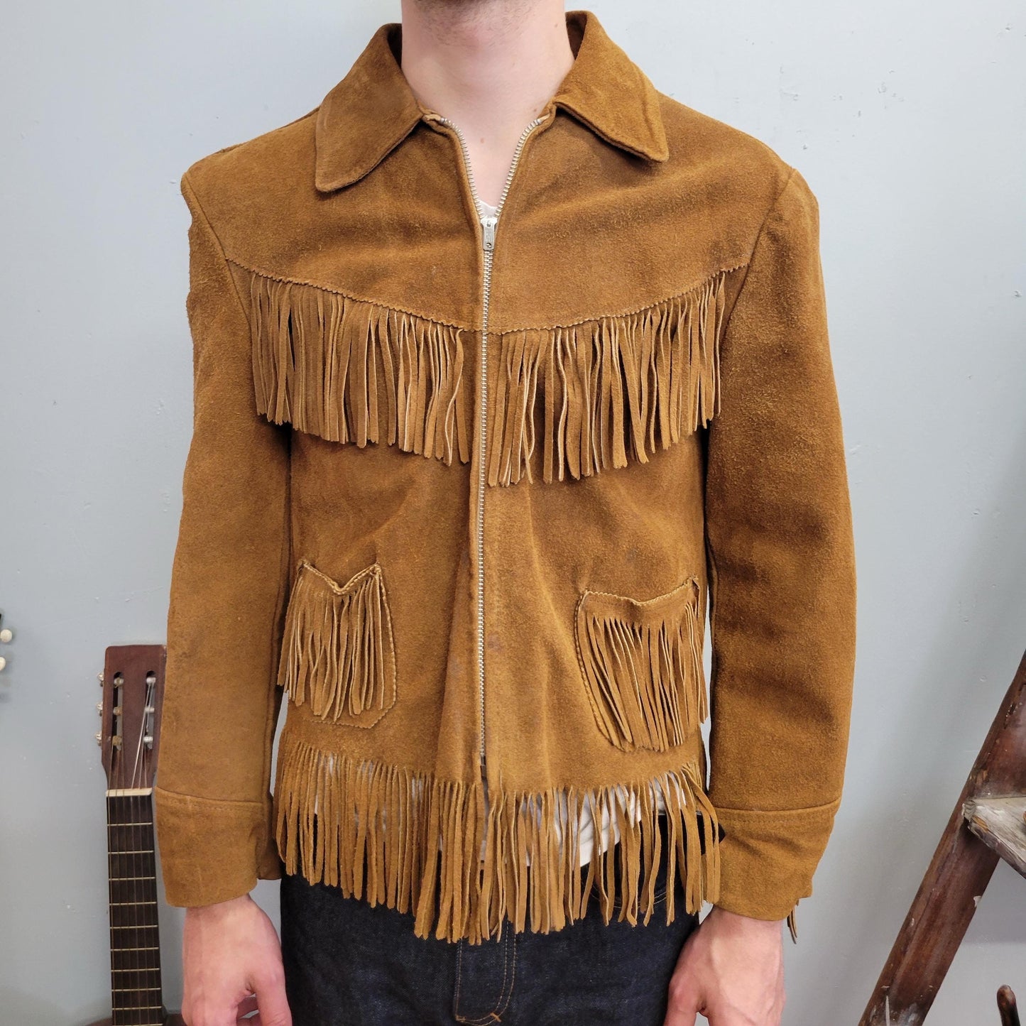 vtg 70s LEATHER FRINGE JACKET // fitted buckskin zip up western hippie ranch wear cowboy cowgirl genuine rocker tassel biker babe easy rider
