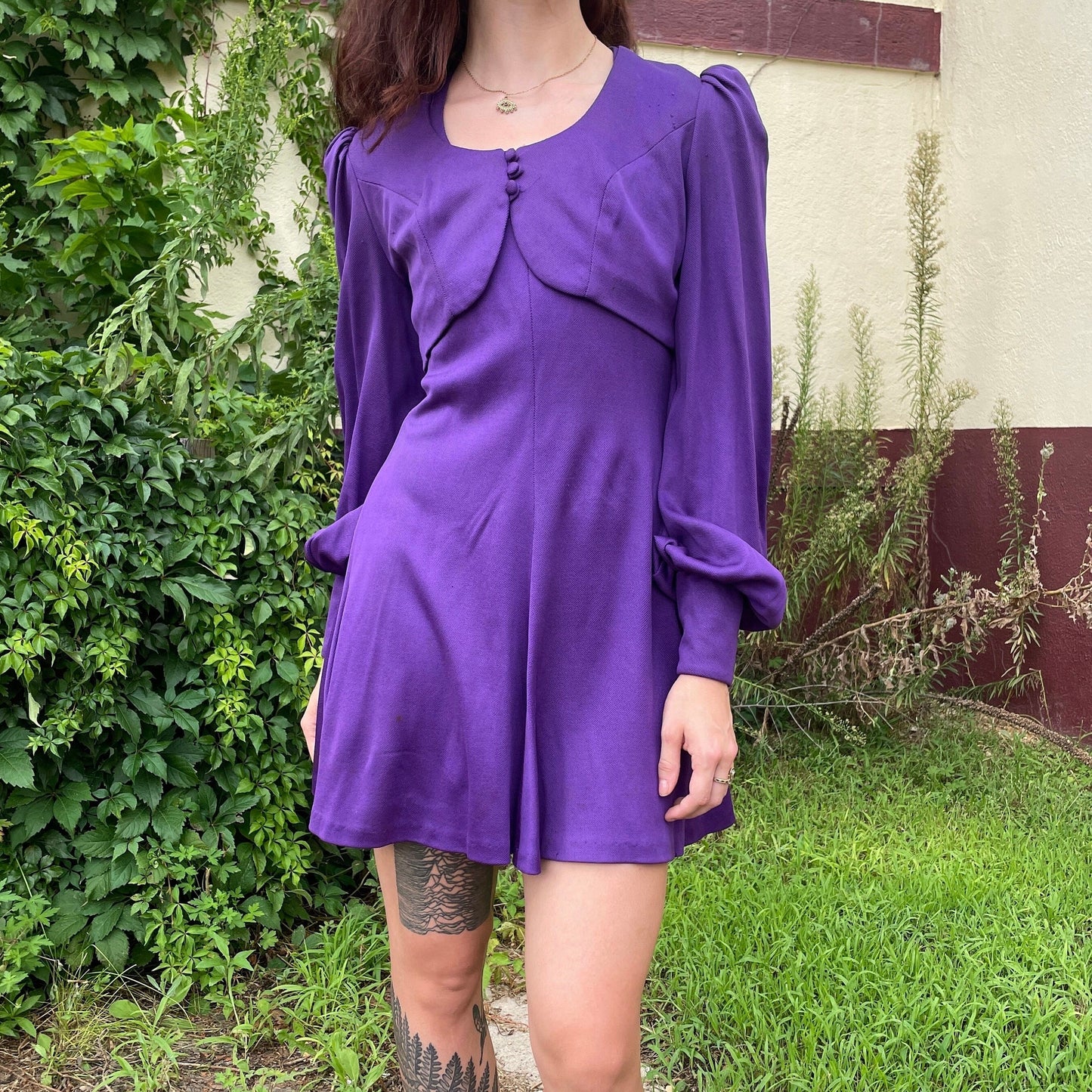 vtg 70s YOUNG INNOCENT ARPEJA Dress // stunning bright purple 2 piece bishop sleeve witchy autumn colors balloon sleeve slinky slip dress