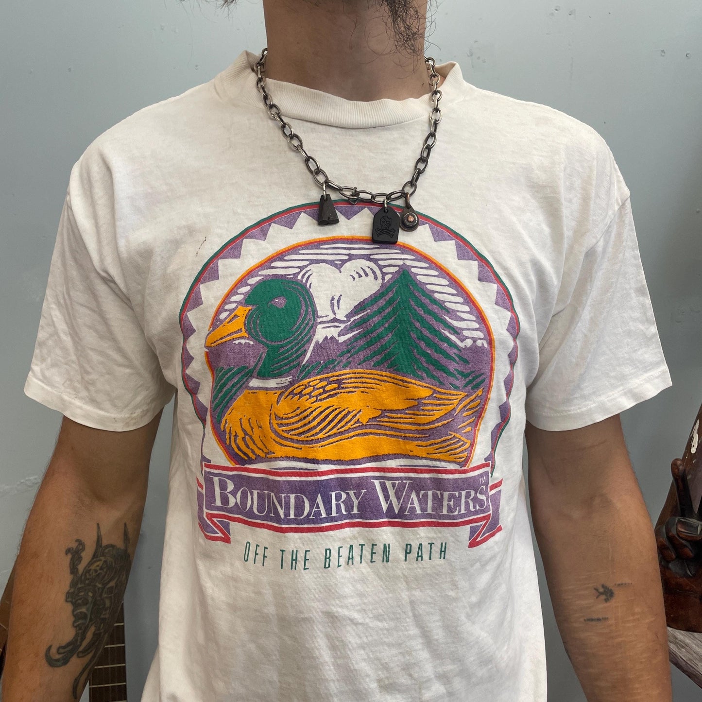 vtg 80s BOUNDARY WATERS TSHIRT // vintage minnesota mn canoe boat fish fishing outdoors basic white lake life river rat swim camp boundries