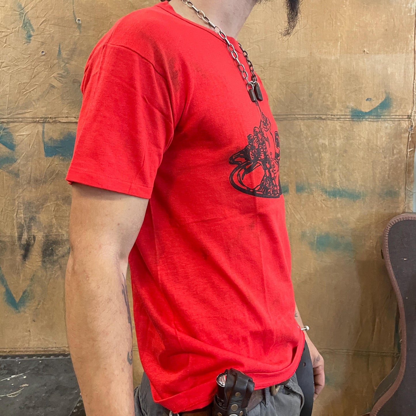 vtg 70s red NOCELLO TEE // vintage distressed liquor tshirt wine beer pub bar shots drinks femme cut style retro wear worn put dirty punk