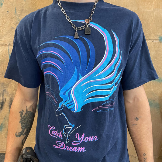 vtg 80s DREAM PEGASUS TSHIRT // vintage catch your dreams unicorn mythical beauty beast sleep fantasy realm blue navy happy savior tee