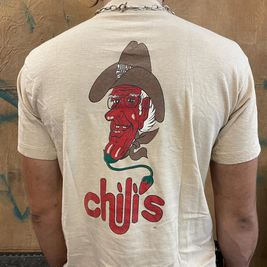 vtg 80s CHILIS MOCK NECK tshirt / vintage baby back ribs applebees red hot chili pepper man face graphic cartoon pop culture restraunt anvil