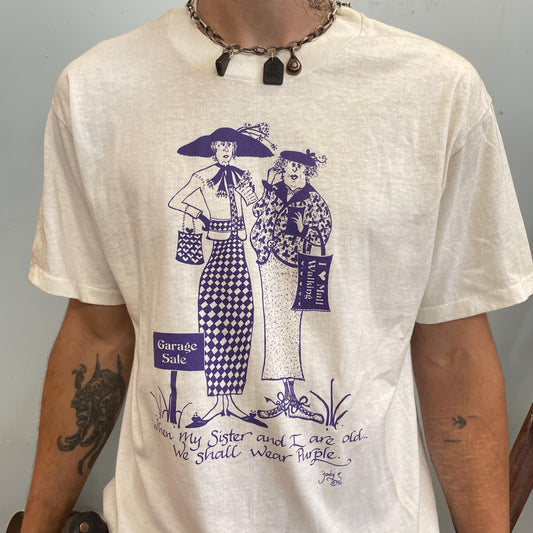 vtg 90s SHOPPING SISTERS TSHIRT // vintage red hat club mall walking thrift store shoppers garage sales picker antiques buyer retro tee