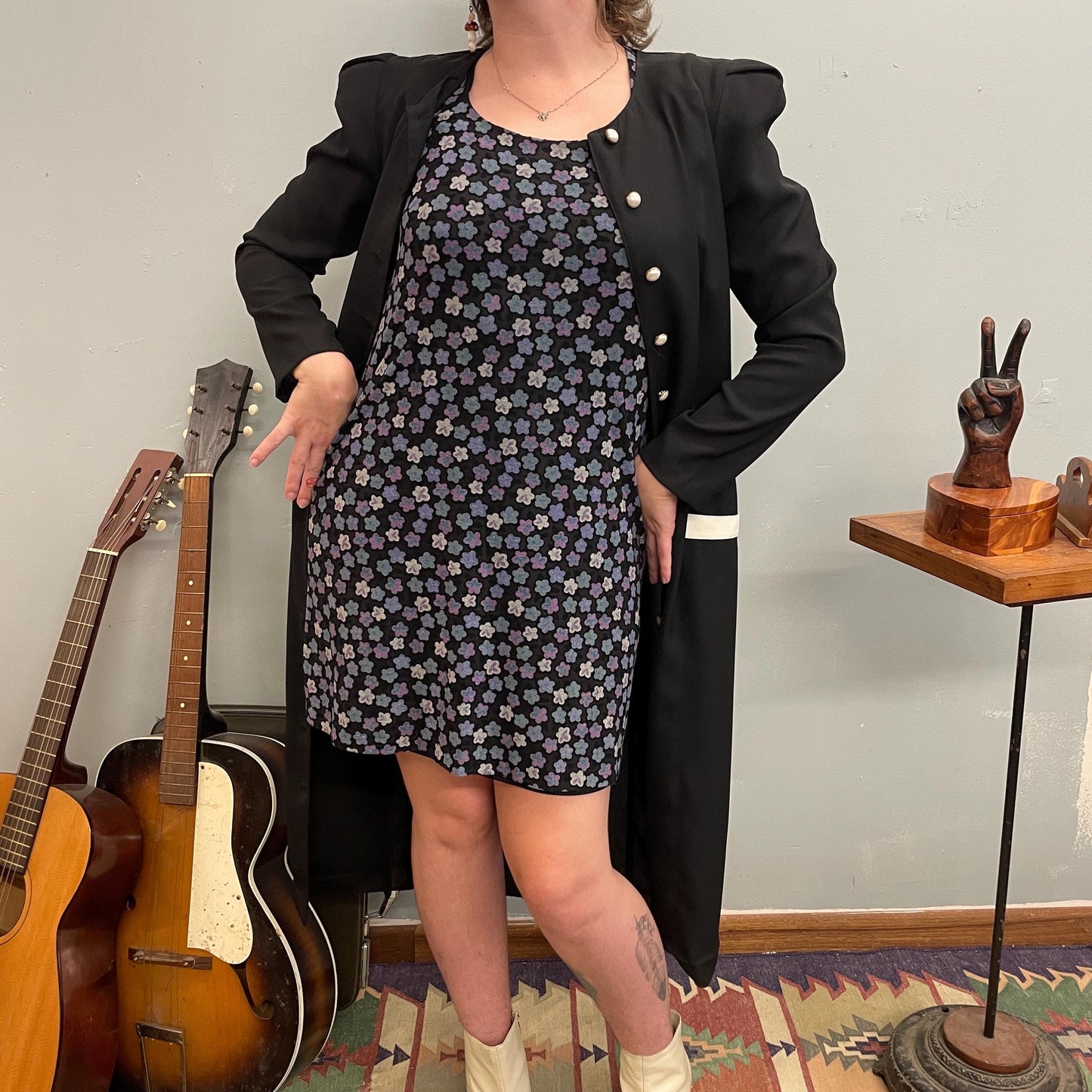 vtg 70s SUNSHINE STARSHINE JACKET // shoulder pad black & white contrast moira rose business secretary beetlejuice soft goth mod style dress