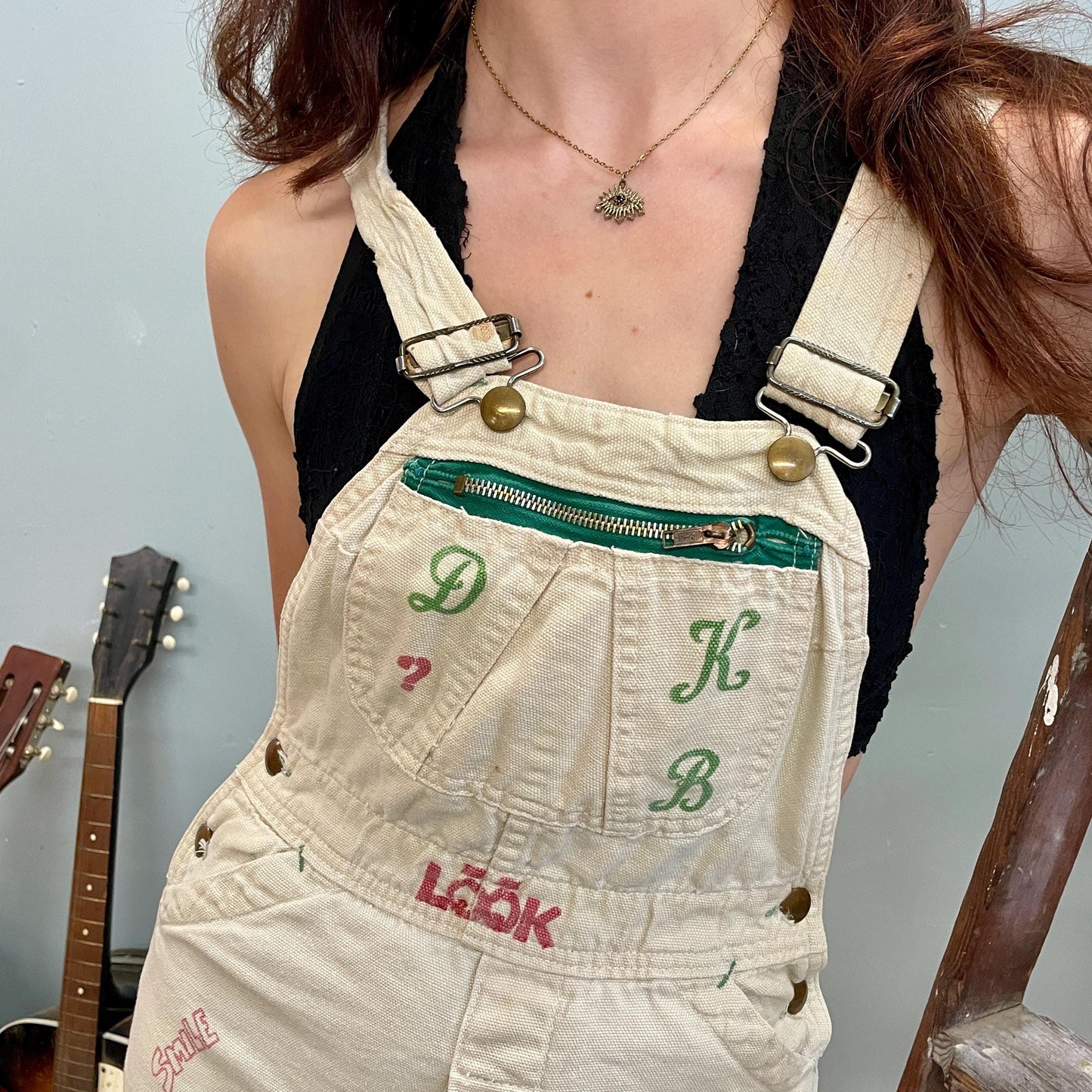 vtg 60s SENIOR STYLE OVERALLS  // coveralls autograph signature dungaroos diy stamped hand painted hot pants white petite personalized cords