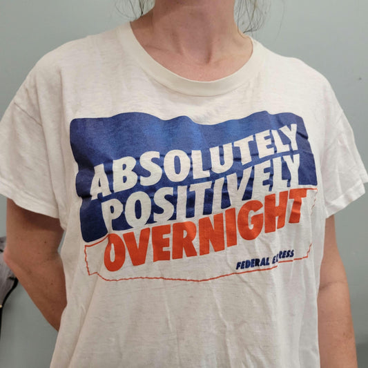vtg 80s OVERNIGHT FEDERAL EXPRESS tshirt // vintage paper thin white tee ups usps tracking package ship shipper memphis work street style