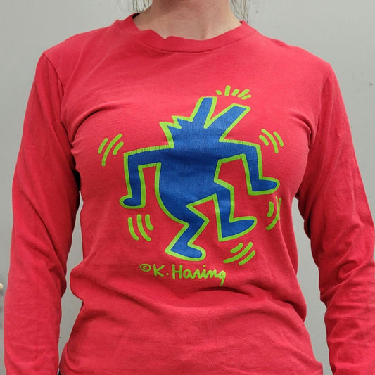 vtg 80s KEITH HARING ART shirt // vintage pop shop art artist red long sleeve original graphic gay pride love street vintage 90s tee small