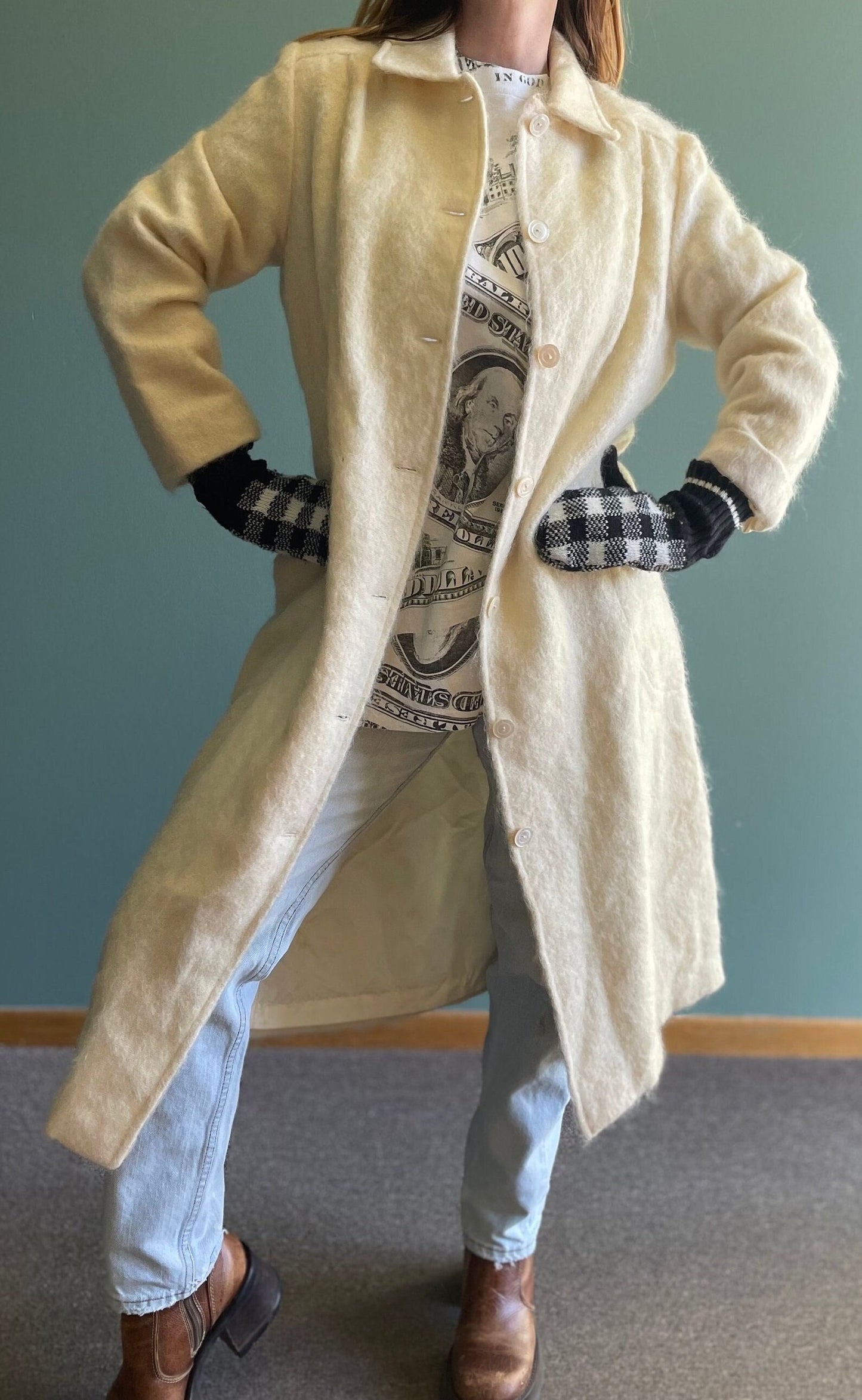 vtg 80s WHITE MOHAIR JACKET // vintage long white fuzzy trench coat mod retro duster furry shaggy oversized long blazer winter statement