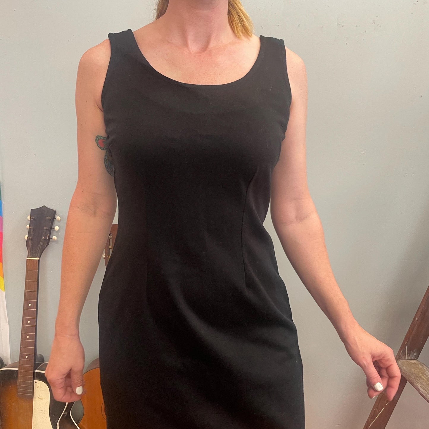 vtg 90s LITTLE BLACK DRESS // minimalist basic layering wardrobe staple scoop neck mini shift dress halloween autumn back to school basics