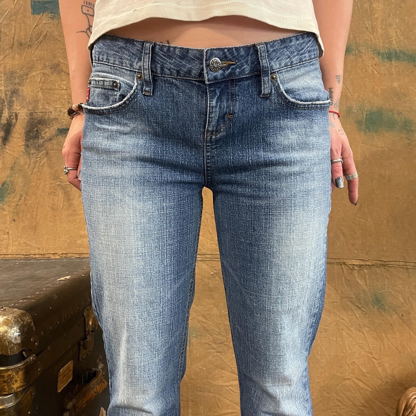 vtg 90s ACID WASH MUDD jeans // vintage Y2K bareback ombre light medium wash straight bootcut flare leg hippie grunge brat distressed worn