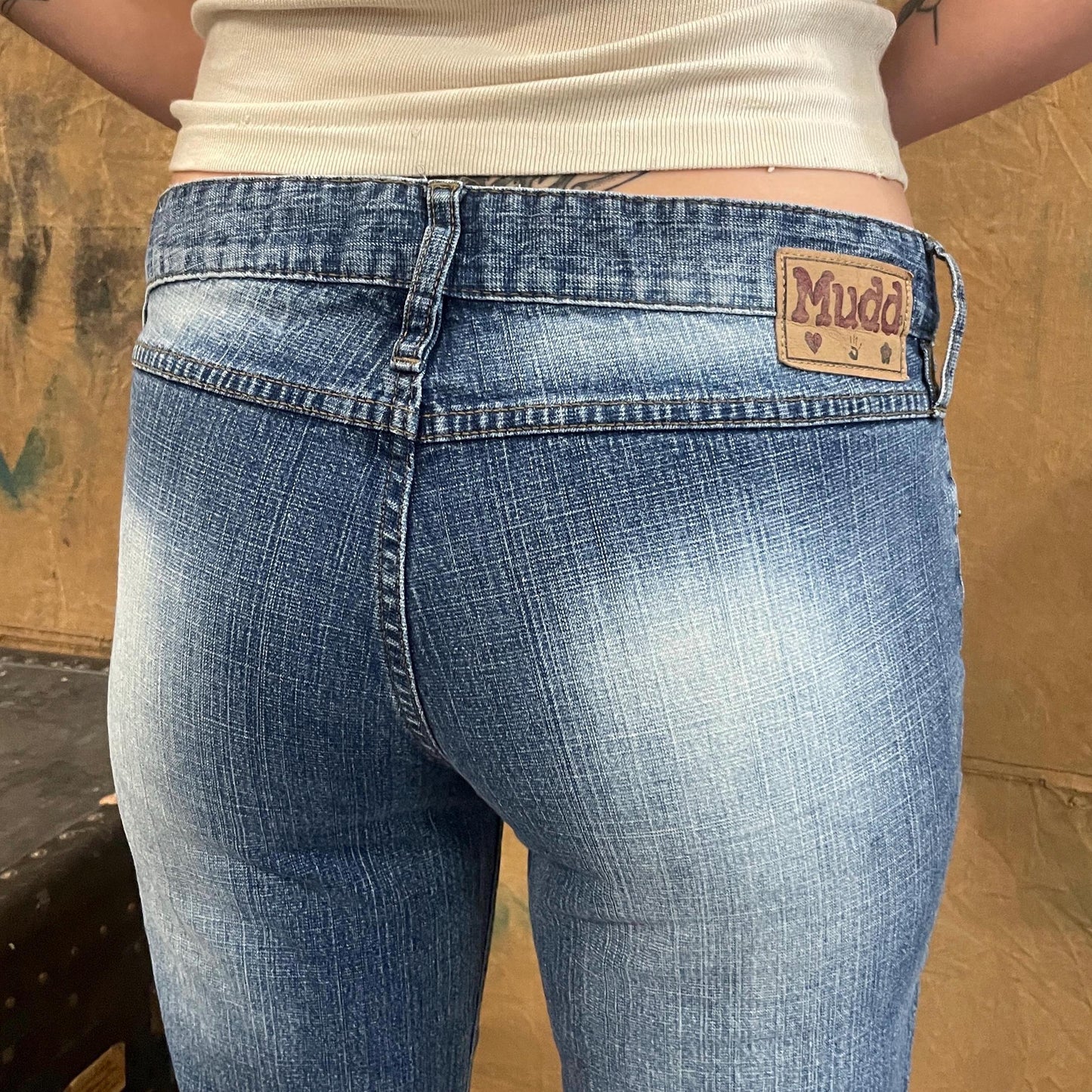 vtg 90s ACID WASH MUDD jeans // vintage Y2K bareback ombre light medium wash straight bootcut flare leg hippie grunge brat distressed worn