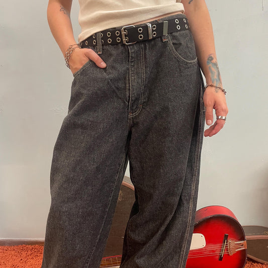 vtg 90s JORDACHE DARK WASH Jeans // vintage baggy graycargo utility style jnco look gray slouchy grunge hipster hip hop wide leg y2k style