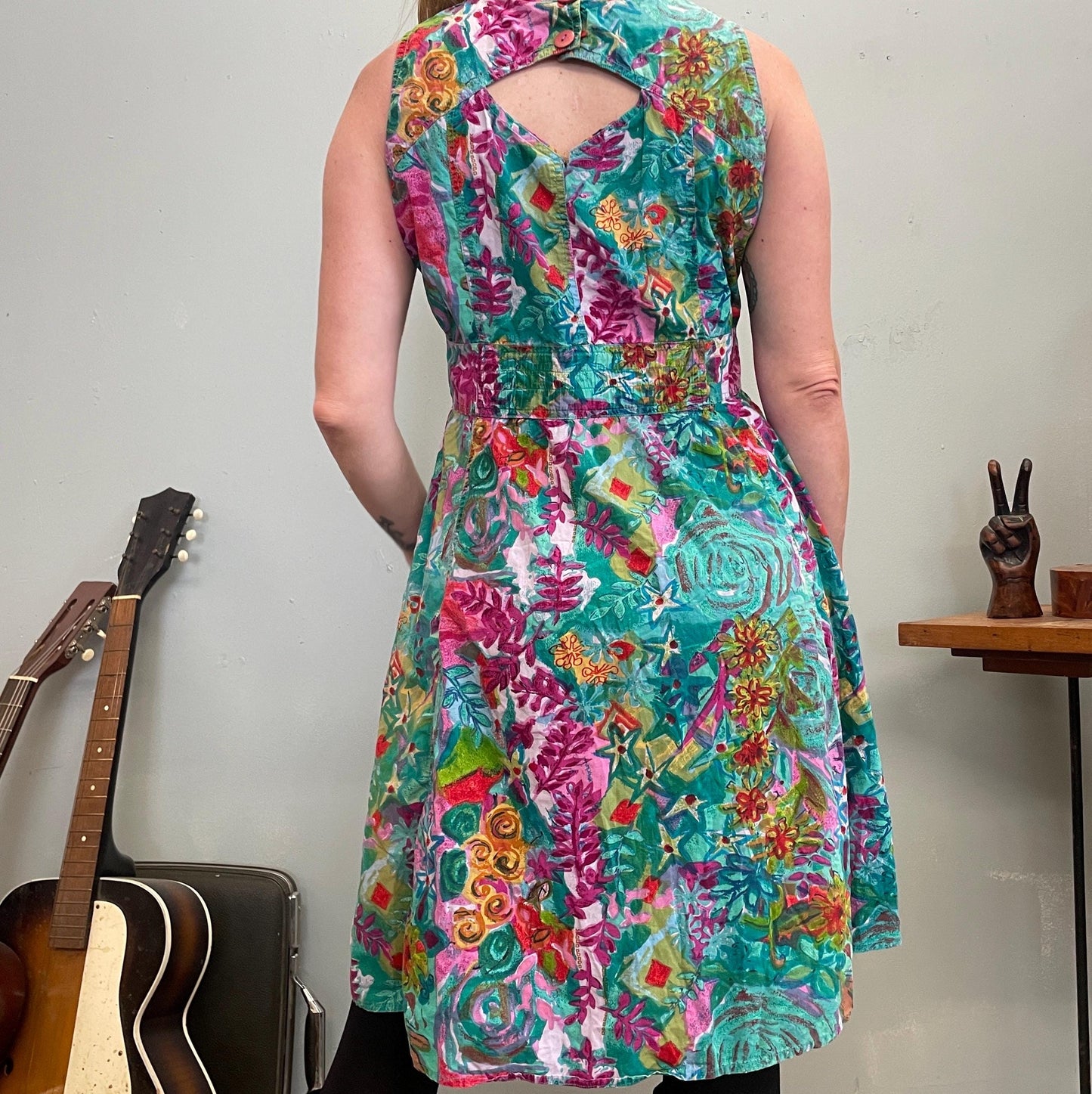 vtg 80s FLORAL CUT OUT Dress // all over print funky patterned midi back to school  tent dress teacher core tank mini psychedelic flower