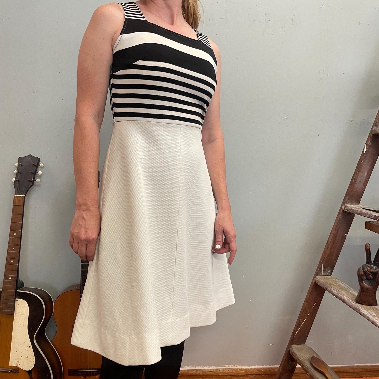 vtg 70s STRIPED TANK DRESS // retro contrast two tone black & white mod a line tank dress layers fall autum flowy cute school outfit preppy