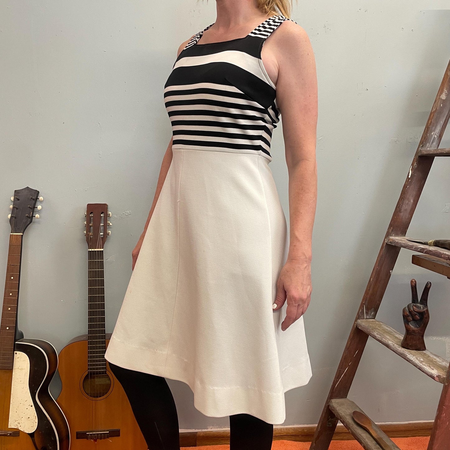 vtg 70s STRIPED TANK DRESS // retro contrast two tone black & white mod a line tank dress layers fall autum flowy cute school outfit preppy