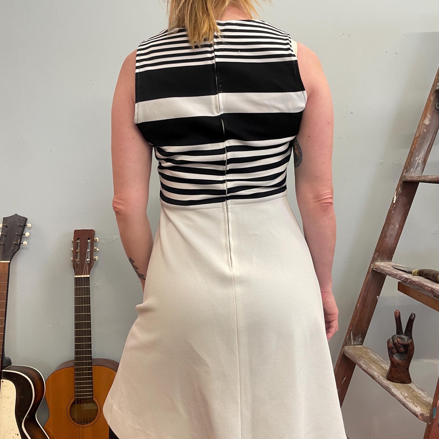 vtg 70s STRIPED TANK DRESS // retro contrast two tone black & white mod a line tank dress layers fall autum flowy cute school outfit preppy