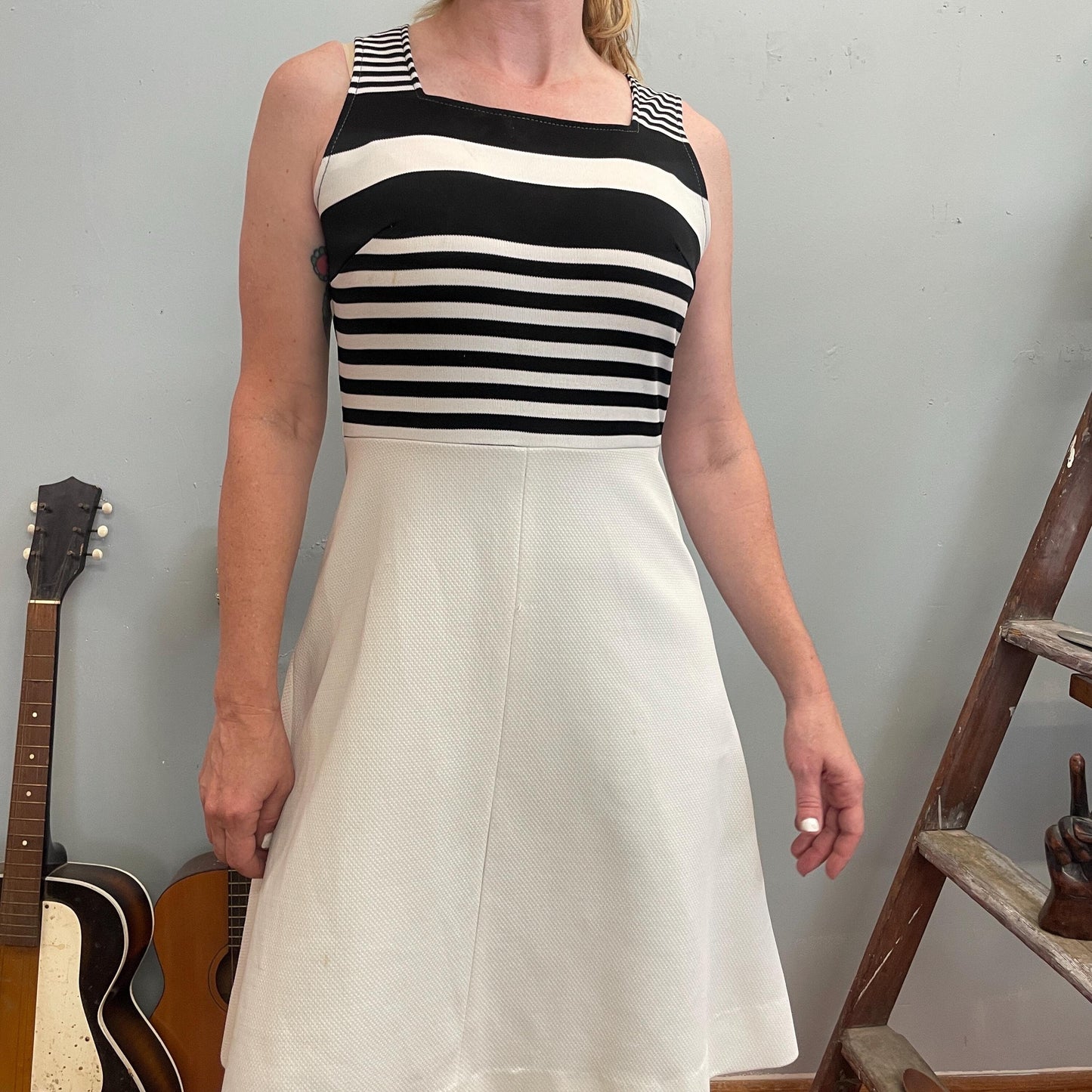 vtg 70s STRIPED TANK DRESS // retro contrast two tone black & white mod a line tank dress layers fall autum flowy cute school outfit preppy