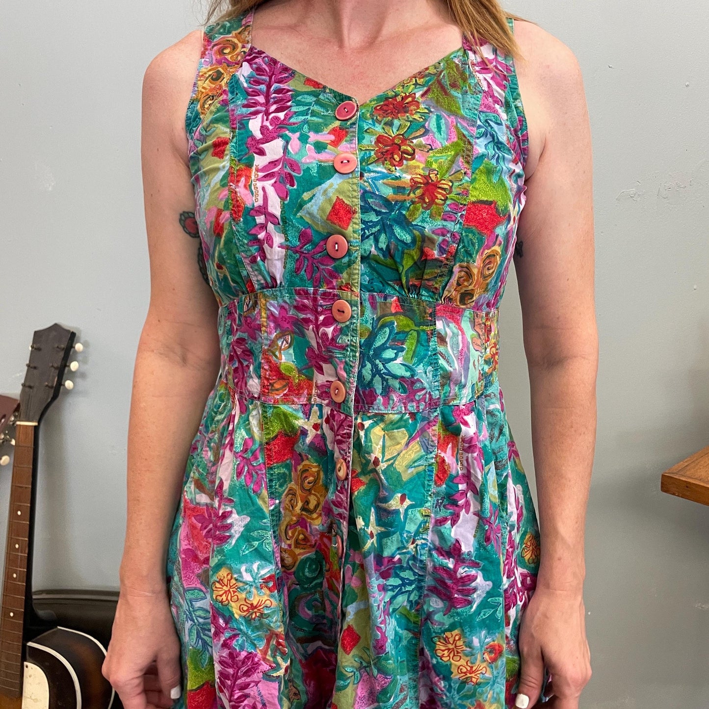 vtg 80s FLORAL CUT OUT Dress // all over print funky patterned midi back to school  tent dress teacher core tank mini psychedelic flower
